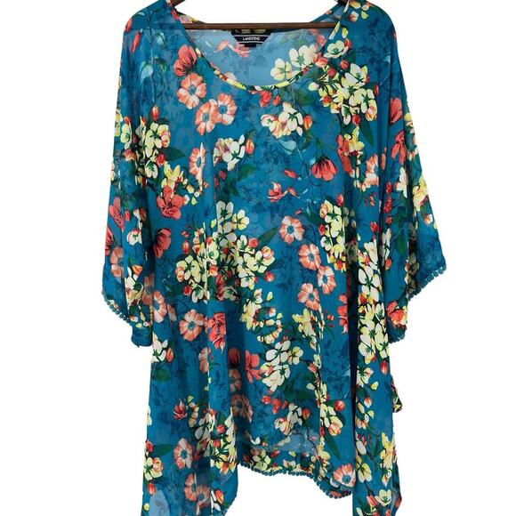 Lands’ End Swim Cover Oversized Tropical Floral with Boho Flare Sheer Size Small - Picture 2 of 6